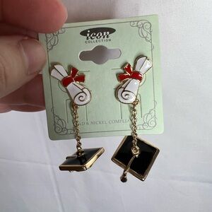 Icon Collection Diploma And Graduation Cap Dangle Earrings NWT